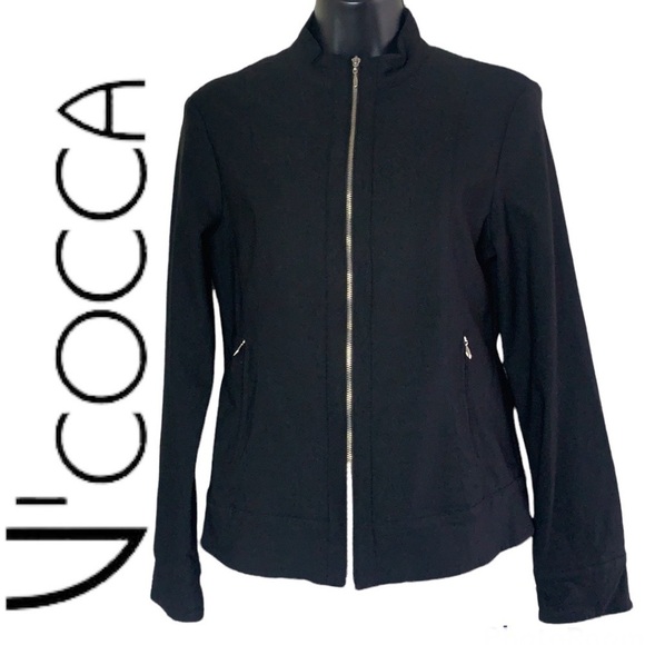 V' COCCA BLack Women’s Zip-Up Jacket Size L - Picture 1 of 14